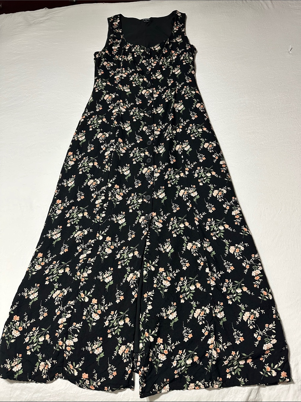 Women's Black Floral Maxi Dress with Button Front